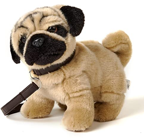 Uni-Toys - Mops, stehend (mit Leine) - 21 cm (Höhe) - Plüsch-Hund, Haustier - Plüschtier, Kuscheltier