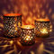 MARRAKESCH 3er Set Windlicht 14cm Gross aus Metall Orientalische Teelichthalter Hamman Schwarz Kupfer als Tischdeko