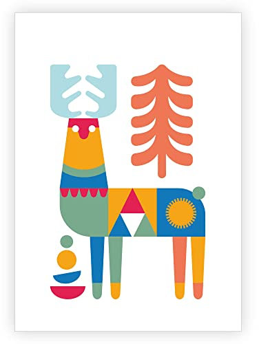 1 Schöne moderne Weihnachtskarte mit Weihnachtselch im reduzierten Skandinavien Design - DIN A6 Klappkarte zu Weihnachten