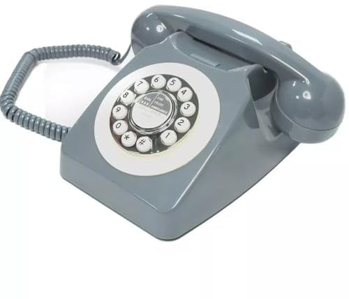 Retro Rotary Style Telephone [Multiple Colours] - Working Home Telephone for use with Landline (Grey)