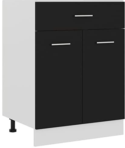 RONGQI Schubunterschrank, Küchenunterschrank, Küchenschränke, Küchenmöbel, Unterschrank, Kitchen Furniture, Schwarz 60x46x81,5 cm Spanplatte