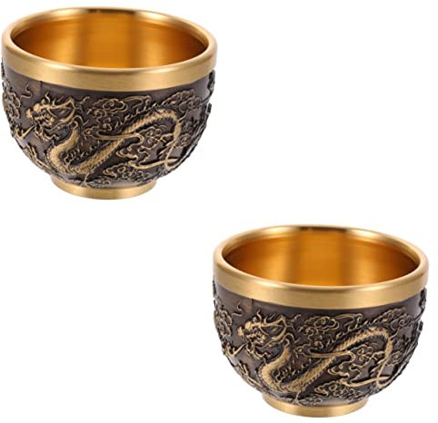 BESPORTBLE 2pièces Tasse à Thé Vintage avec Motif Dragon Tasse Rétro Cuivre pour Boissons Chaudes Et Froides Accessoire Décoratif pour Maison Fêtes