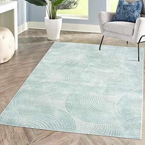 carpet city Teppich Kurzflor Wohnzimmer - Mint-Grün - 200x290 cm - Friseé mit 3D-Effekt - Kreisförmiges Muster für Schlafzimmer Flur Esszimmer