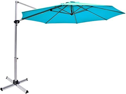 COSTWAY 3.3m Garden Parasol, 360 Degree Rotation Overhanging Cantilever Umbrella with Tilting Adjustment, Crank Handle and Step Pedal, Outdoor Patio Offset Banana Market Umbrellas (Blue)