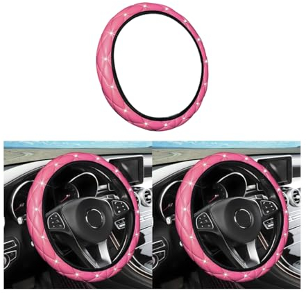 JNNJ Coprivolante Auto, Bling Copri Volante in Morbida Pelle, Bling Strass Copri Volante Universale 37-38 cm, Copristerzo Auto Traspirante Antiscivolo Interni Accessori per Donne Ragazze(Rosa)