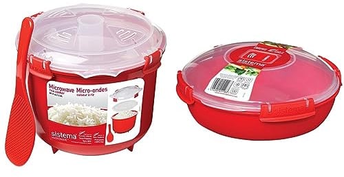 Sistema SI1110 Micro-Ondes Cuiseur à Riz Plastique Rouge 45 x 35 x 25 cm, 2.6 L & Cuiseur vapeur micro-ondes | 1.29L | conteneur de stockage des aliments allant au micro-ondes | Sans BPA | rouge