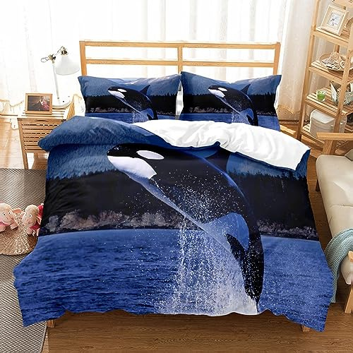 QBIDCSX Bettwäsche 135x200 Killerwal Kinderbettwäsche Bettwäsche Set für Kinder Mädchen, Weiche und Angenehme Mikrofaser Bettbezüge 135x200 cm mit Reißverschluss + 2 Kissenbezug 80x80 cm