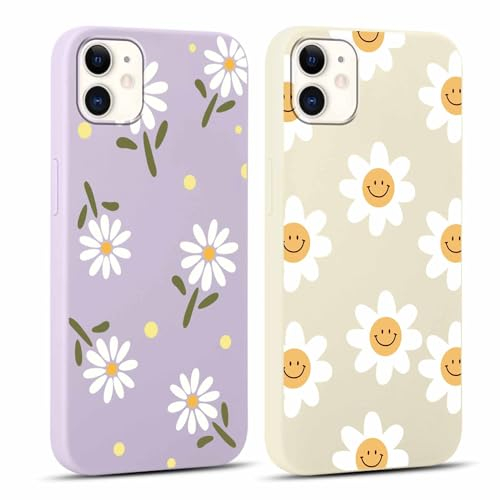 Yoedge 2 Stück HandyHülle für iPhone 11 Hülle 6,1, Mädchen Schutzhülle Blumen Muster Aesthetic Design,Frauen Geschenk Weich TPU Silikon Stoßfest Cover Case für iPhone 11, Lila Blume