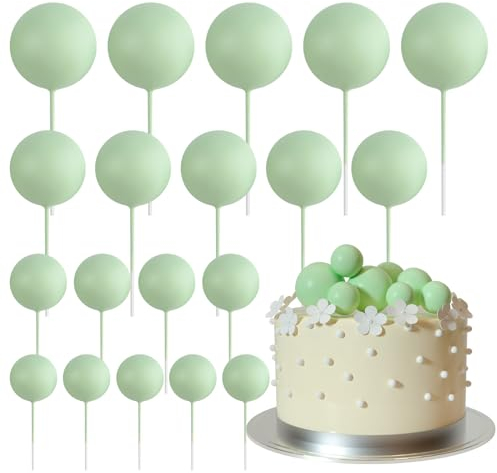 ASTARON 20 Mini Green Ball Cake Picks & Balls - Light Green, 2 Pcs Toppers for Weddings & Birthdays