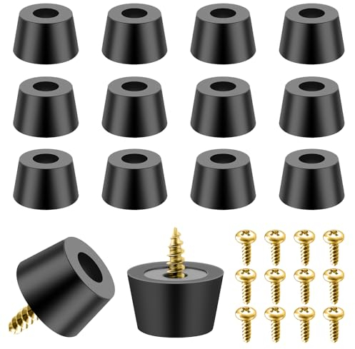 Teaaha 12 PCS Black Round Rubber Feet for Cutting Board, Soft Grip, Non-Slip, Anti-Slip, Stainless Steel Screws