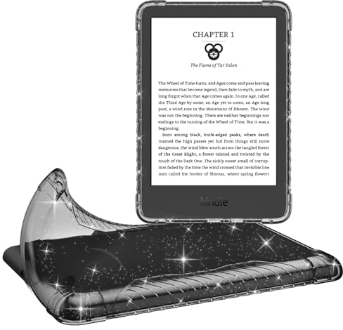 MoKo Schutzhülle Kompatibel mit 6 Kindle(11th Generation-2024/2022 Release), Ultradünne Weiche Hülle Kratzfest TPU Klar Rückseite Schutzhülle Case Stoßfester Durchsichtig Cover,Schwarz mit Glitzer