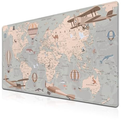 Samgula Gaming-Mauspad, Retro-Mauspad, lang, große Schreibtischunterlage, Computer-Schreibtischunterlage, rutschfeste Gummiunterseite, 35,4 x 39,9 cm, für Arbeit, Spiel, Büro, Zuhause, Weltkarte mit