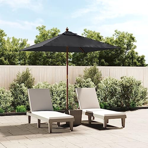 Homgoday Sombrilla de jardín con Poste de Madera Negro 198x198x231 cm, Parasol para terraza jardín Sombrilla Playa Protección Solar