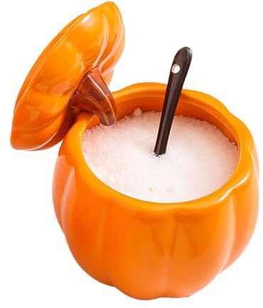 TYMYYS Pot à Sucre En Céramique Citrouille Orange Avec Couvercle, Sucrier Solide Avec Cuillère, Pot à épices En Porcelaine, Décoration De Cuisine -orange-citrouille