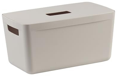 IDEA HOME FLEXISTORE Aufbewahrungsbox Kunststoff Organizer Box Körbe Aufbewahrung Kunststoffbox für Badezimmer Regal mit Deckel 8L, Natürliche Farbe