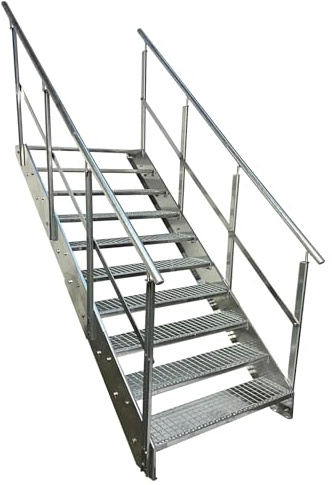 Kaminbau Mierzwa Scala in acciaio di alta qualità con ringhiera su entrambi i lati, completamente zincata/10 gradini (larghezza 1000 mm) (altezza 190 cm), resistente alle intemperie