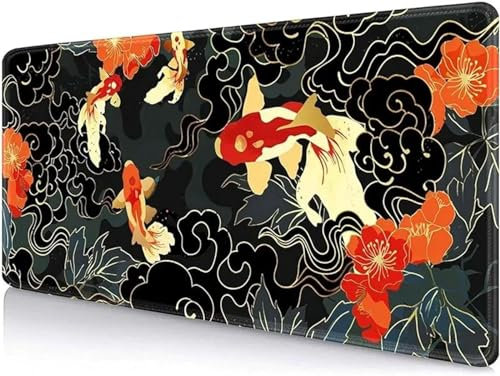 Tapis de Souris de Jeu XXL 1000x500x2mm Tapis de Souris Grand Gaming Poisson Koi Fleur Tapis de Souris Gamer Tapis de Bureau Améliore la précision et la Vitesse pour Souris et Clavier