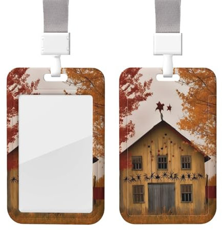 Porte-badge en plastique avec lanière - Protection pour carte d'identité - Porte-nom - Automne - Avec fenêtre transparente - Pour infirmière, médecin, fournitures de bureau