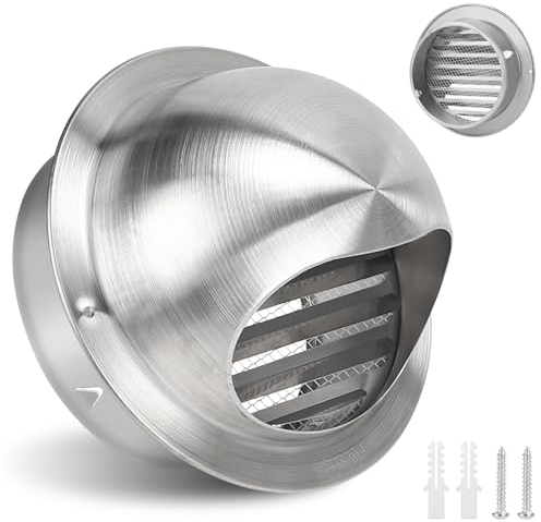 LALAGO Rejilla de ventilación redonda, 150 mm de acero inoxidable, rejilla de ventilación de salida de aire, válvula antirretorno integrada, rejilla de protección contra la intemperie con mosquitera