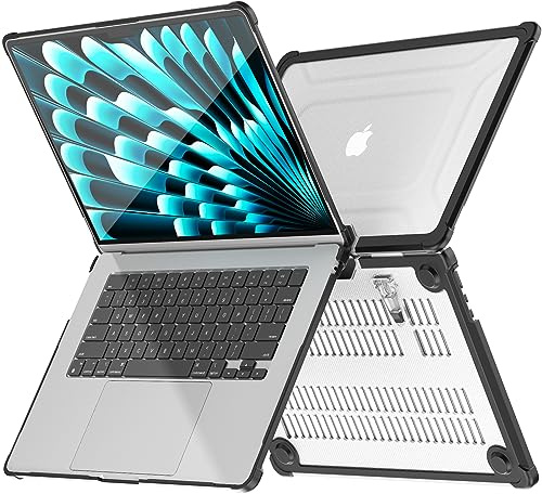 TECHGEAR Case for MacBook Air 15 2026 M5 2025 M4 2024 M3 2023 M2-15.3 Protective Hard Shell Laptop Case Cover with Kickstand, Shockproof Snap-On (A3241 A3114 A2941) - Black