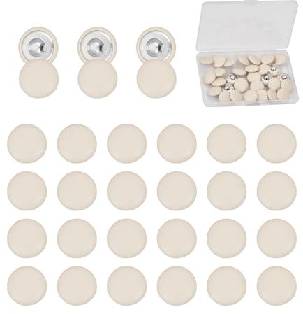 NICENEEDED 30 Stück Mit PU-Leder Überzogene Knöpfe, 20 mm Große Beige Runde Knöpfe, Metallösenknopf Zum Aufnähen von Polsterstrickknöpfen