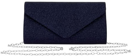 Stellazeta - Elegante Damen-Clutch, kleine Tasche für Zeremonien mit Kettengurt, elegante Clutch zum Halten, Nachtblau Glitzer, 23,5x12,5x5