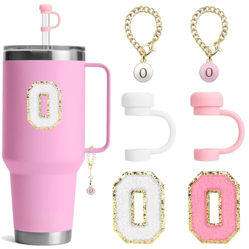 BABORUI 6Pcs Cup Accessories for Yeti Tumbler, Straw Cover Cap for Yeti Water Bottles, Initial Charm, Letter Cup Stickers for Yeti(O)