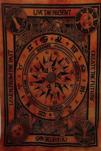 AVA Collections Wandbehang mit keltischem Zyklus der Altersstufen, Baumwolle, Batikfärbung, Galaxie, Astrologie, Wandteppich, Boho-Tischmatte, 101,6 x 76,2 cm, Orange, Zyklus des Alters