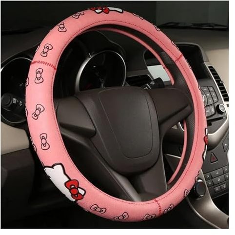 Lenkradbezug Für Auto Lenkradbezug Mit Sanrio Kitty Rutschfester Auto Radschutz 3D Muster Universelle Passform Autozubehör Lenkradschoner