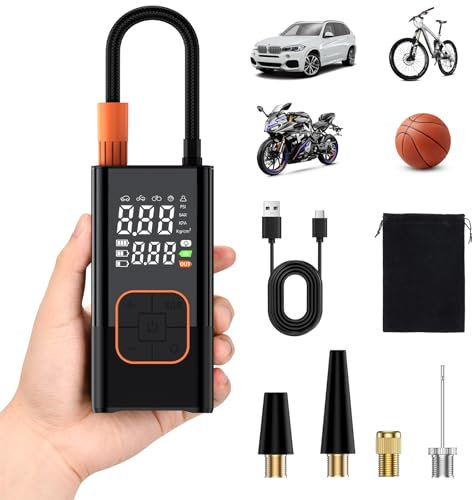 Compressore Aria Portatile 6000mAh,Pompa per Bicicletta Elettrica 150PSI,Mini Compressore Portatile con Manometro e Torcia LED,Schermo LCD Digitale,Gonfiatore Bici per Bicicletta, Auto, Moto e Palloni