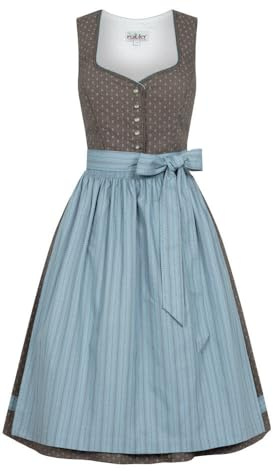 Nübler Dirndl midi Damen - 2 teilig inkl. Kleid und Dirndl Schürze, Rocklänge 70cm - Moderne bayrische Tracht, Felicitas Braun, Größe:38