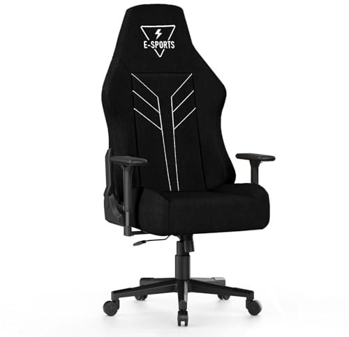 bigzzia Chaise de Bureau Ergonomique Chaise Gaming en Tissu, Fauteuil Gamer Confortable Grâce aux Accoudoirs en 3D avec Hauteur D'assise et Inclinaison du Dossier Réglables. (en Tissu, Noir)