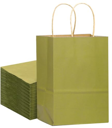 Gcardist 32Pcs Krafttaschen mit Griffen 21x15x8cm Kleine Geschenk Party Taschen Waldgrün Shopping Treat Taschen Mehrere Verwendungen (8.3x6x3Inch, Kleine Größe)