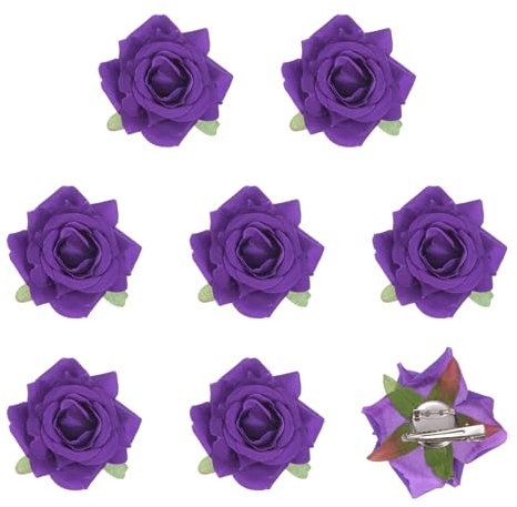 M METERXITY 8-Pack Rose Hair Clips, 2.56 Pulgadas Pinzas para el Cabello de Flores, Broche de Tela Floral para Novias Boda/Fiesta, Horquillas de Flores para el Cabello [6.5cm, Morado Oscuro]
