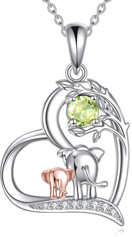 YFN August Birthday Necklace 925 Sterling Silver Good Luck Elephant Pendant Cute Animal Jewellery Gift for Women Mom Wife