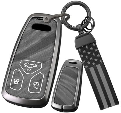 ontto Autoschlüssel Schlüsselanhänger Halter für Audi A4 A4L A5 A6 A7 A8 Q5 Q7 R8 RS Q3 RS4 RS5 RS7 S4 S5 S6 S7 S8 SQ5, Schlüsselanhänger mit USA-Flagge, Grau, Medium