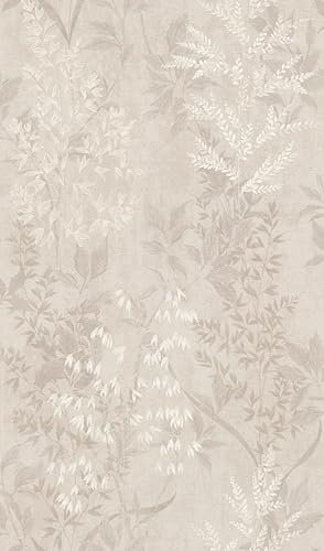 Rasch Tapete 285000 - Helle Papiertapete mit kleinen Pflanzen in Beige - 10,05m x 0,53m (LxB)