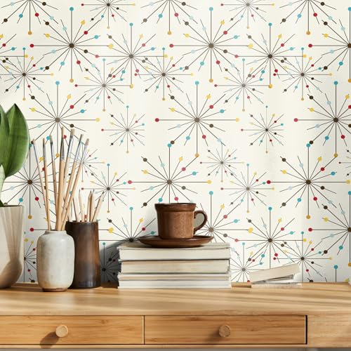 MotiMind Mid Century Wallpaper 15.75 x 118 Mid Century Modern Peel and Stick Wallpaper Atomic Retro Wall Decals1950S for Bedroom Drawers Cabinets Wall Decor