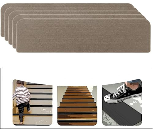 ZIUSFAC 15 Stück Treppenstufen Matten Stufenmatten Innen Treppenteppich 76×19cm Antirutschmatte Für Kinder, Ältere, Hunde Treppenmatten Teppichstufen Treppenschutz Matte(Dark Brown,76x19cm(5PCS))