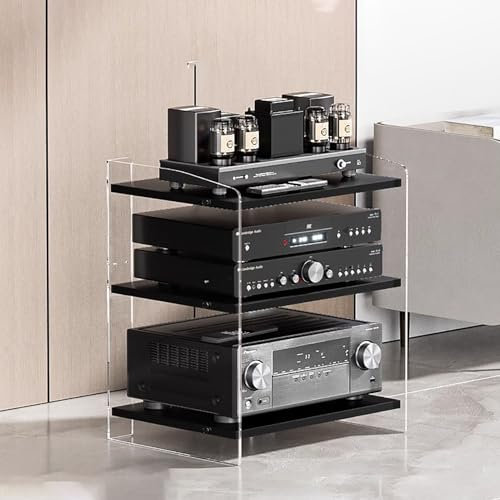 Elitix HiFi Rack Acrylmöbel-Audioschrankgestelle Können Verstellbar Sein, 3-4-stufiges Stereokomponenten-Gestellsystem/AV-Ständer, Plattenspielerturm-Regal-Organizer(A,S)