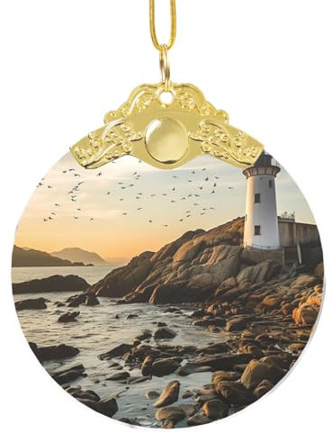 2024 Glas Leuchtturm und Möwe Druck Weihnachtsschmuck Rund Christbaumschmuck