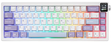 MechLands AK650 65% Dichtung Mechanische Tastatur, 3 Modi Wireless Gaming Tastatur mit 0.85'' TFT Bildschirm & Knopf, 5000 mAh Akku, Hot Swappable Keyboard mit Flex-Cut Platte & PCB (Weiß Violett)