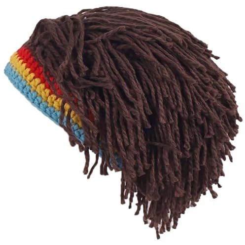 WUODHTW Strickmütze für Herren und Damen, mit Haaren, für Jungen, lustig, handgefertigt, Strickmütze, Wintermütze, Rasta-Hut, Dreadlocks, Weihnachten, Halloween