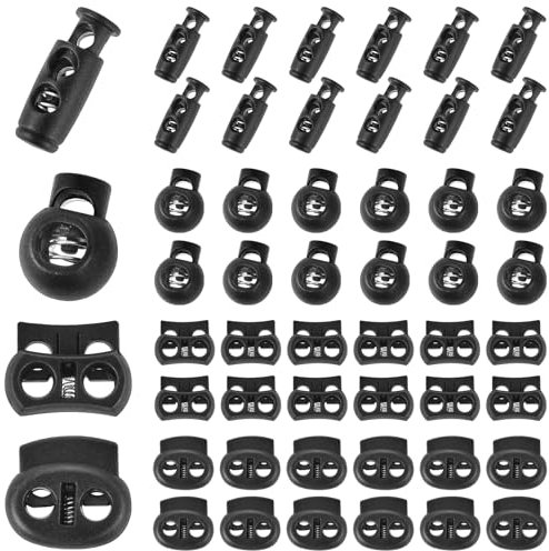 AOZUO 48PCS Spring Cord Lock, Plastic Cord Locks for Drawstrings Spring Toggle Stopper Cord Adjuster Shoelace Fastener Lock Elastic Draw String Clip for Shoelaces Drawstrings Paracord Clothing(Black)