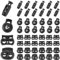 AOZUO 48Pcs Bouchon de cordon avec ressort, bouchon de cordon en plastique pour cordons de serrage, ajusteur de cordon, clip de cordon élastique pour cordons, paracorde, vêtements (Noir)