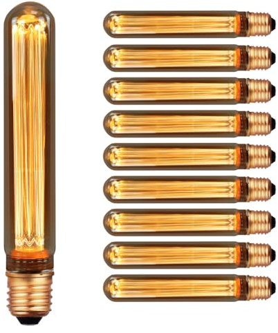 LUXULA 10x LED Filament Leuchtmittel Amber - Röhre T30 E27 2,3W 65lm 1800K Warmweiß dimmbar - Vintage Design Ambiente Deko Glühbirne Tube Stab