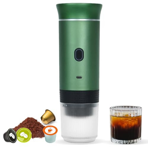 Umisu Machine à Café Portable, 3 en 1 Cafetières Expresso à Capsules et Café Moulu Machine à Expresso Électrique Chauffage Rapide pour Bureau Voyage Camping Maison (Vert)
