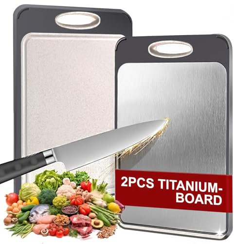 2 Stück Titan Schneidebrett, Titanium Cutting Board, Lebensmittel Grade, Reisschalen-Faser, Rutschfeste Füße, Schneidebrett für Fleisch, Obst