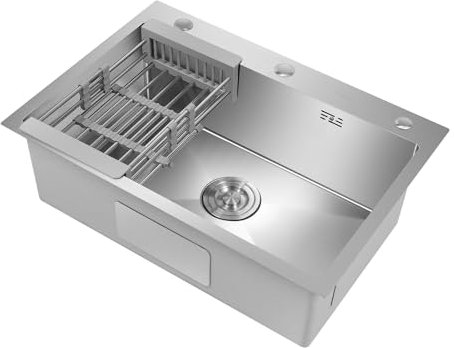 Chynalys Stainless Steel Undermount/Inset Kitchen Sink With Drainer and Sewer Pipes - Rectangular Bowl 45 * 66cm for Laundry Rooms, Basements, Terraces, Bars