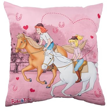 United Labels Bibi & Tina Kissen, Kopfkissen 40x40 cm, Pink, Sofakissen mit Pferdemotiv, Dekokissen für Fans
